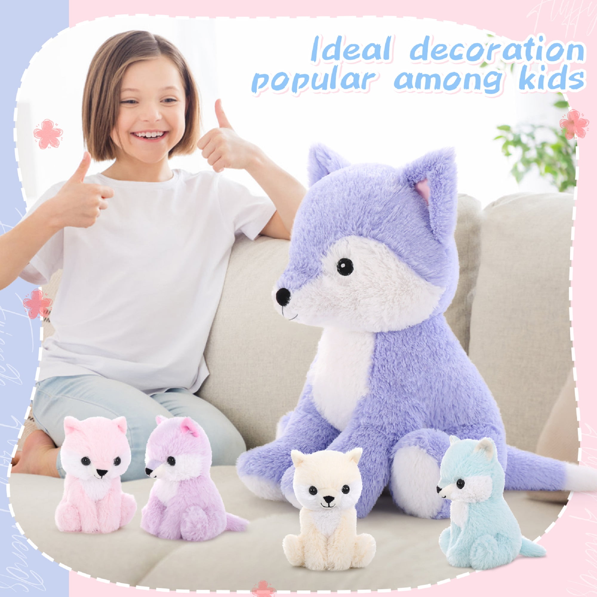 MaoGoLan 19" Fox Stuffed Animals Plush Toys Fox Mommy & Babies Set Plush Toy