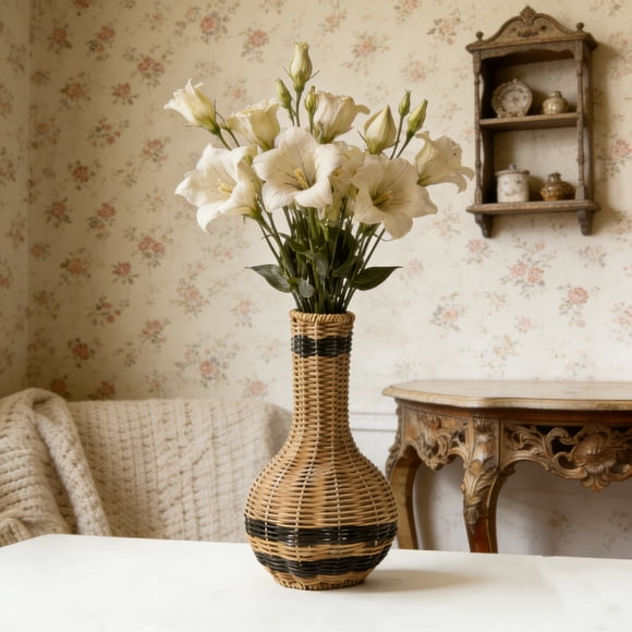 Dvkptbk Handwoven Wicker Vase Rattan Flower Pot Table Centerpiece Decor for Living Room Shelf Wedding Gift