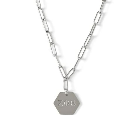 Zeta Phi Beta Necklace, Stainless Steel Paperclip Style Chain with Sorority Letters Pendant