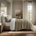 thumbnail image 2 of EVERGRACE Velvet Quilt Set King Size, Luxurious Soft Striped Channel Bedding Set, Lightweight Velvet Comforter for All Season, Oversized Bedspread Coverlet with 2 Matching Shams, Sand Dune, 2 of 8