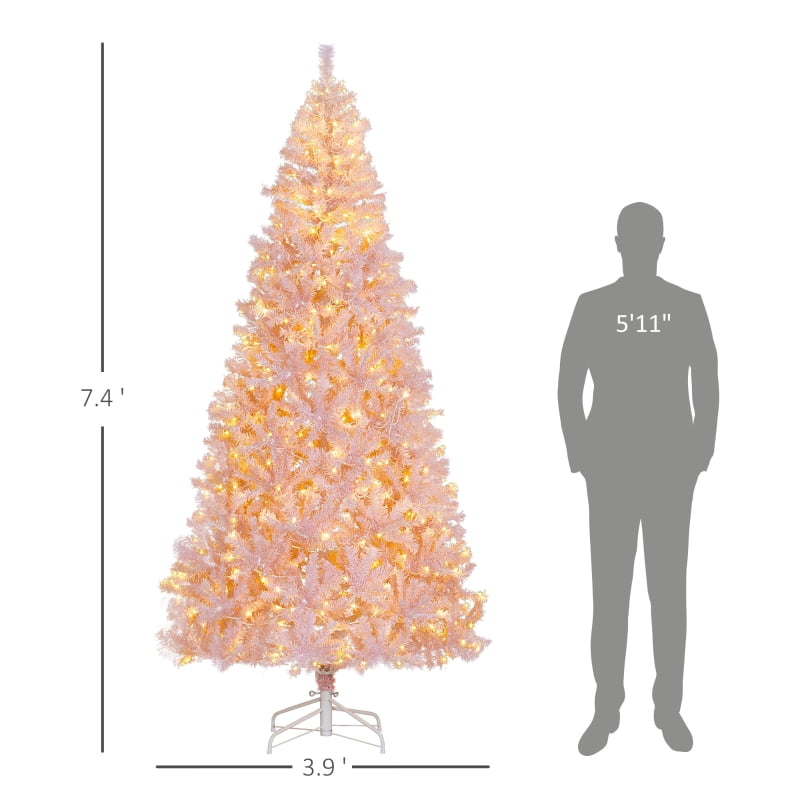 Alvantor Christmas Tree Pre-Lit with 500 Warm White Lights & 1346 Tips 42.5"x42.5"x90" 7.5ft Pink