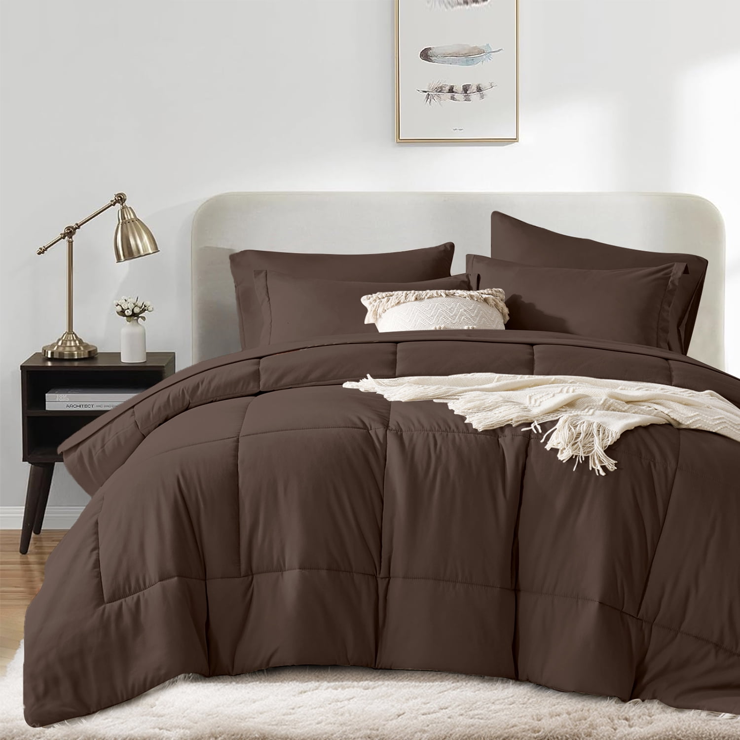 Flymme Charcoal Gray Comforter Sets with Sheets 5 Pieces Bed in a Bag for Modern Bedroom Decor Soft Quilted Warm Gray Bed Sets for Teen Adult