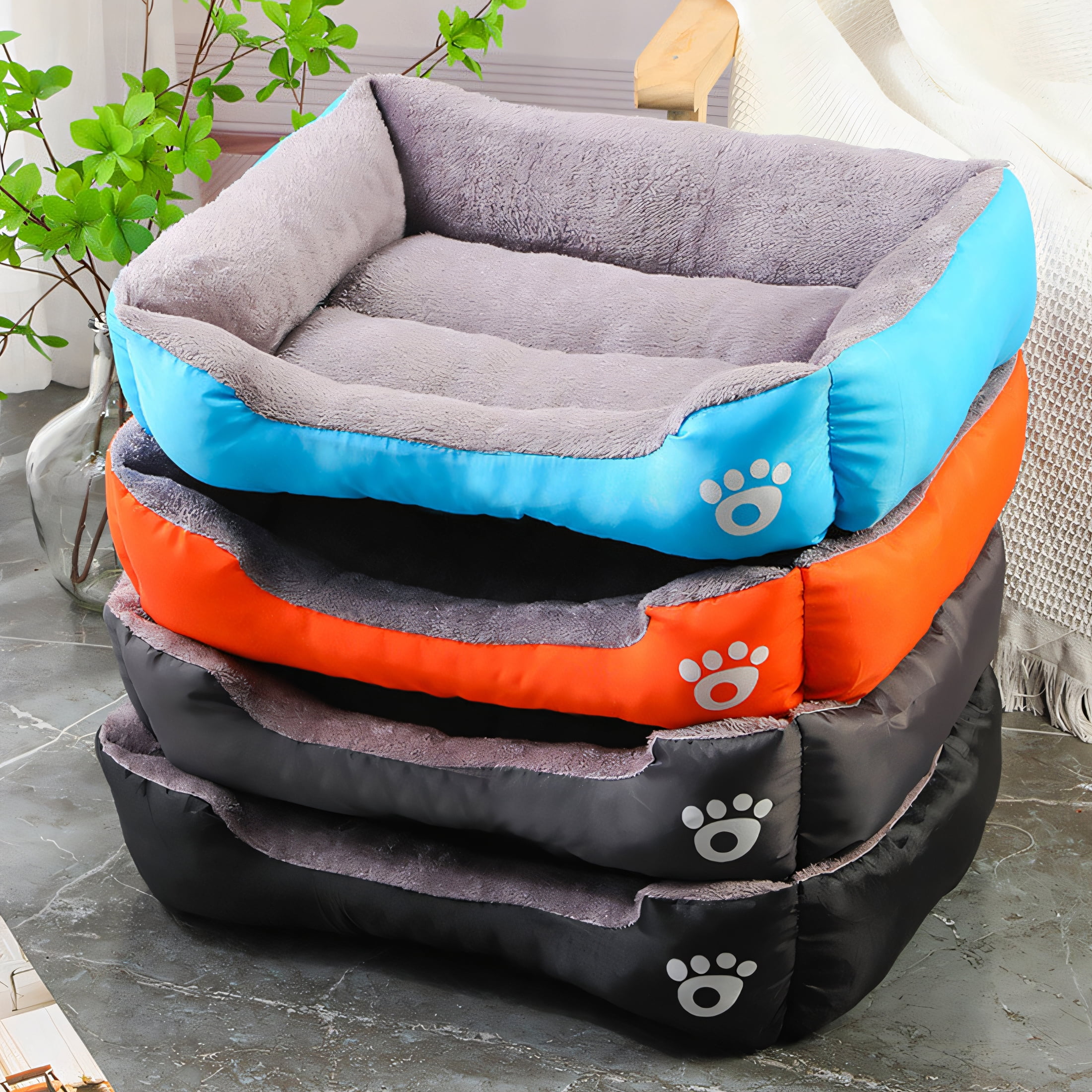 AUQ Dog Beds & Furniture,Short Plush Fabric Dog Beds,Camping Dog Bed,Black2,31.50*23.62in