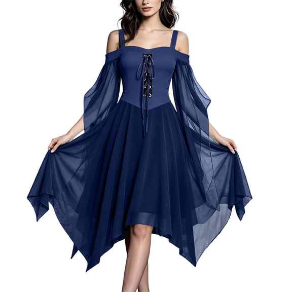 Halloween Witch Costume for Women, Off the Shoulder Dress, Adult Medieval Vampire Butterfly Sleeve Gothic Outfits for Halloween Cosplay Party