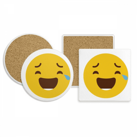 

Laugh Cry Yellow Cute Online Chat Happy Coaster Cup Mug Holder Absorbent Stone Cork Base Set