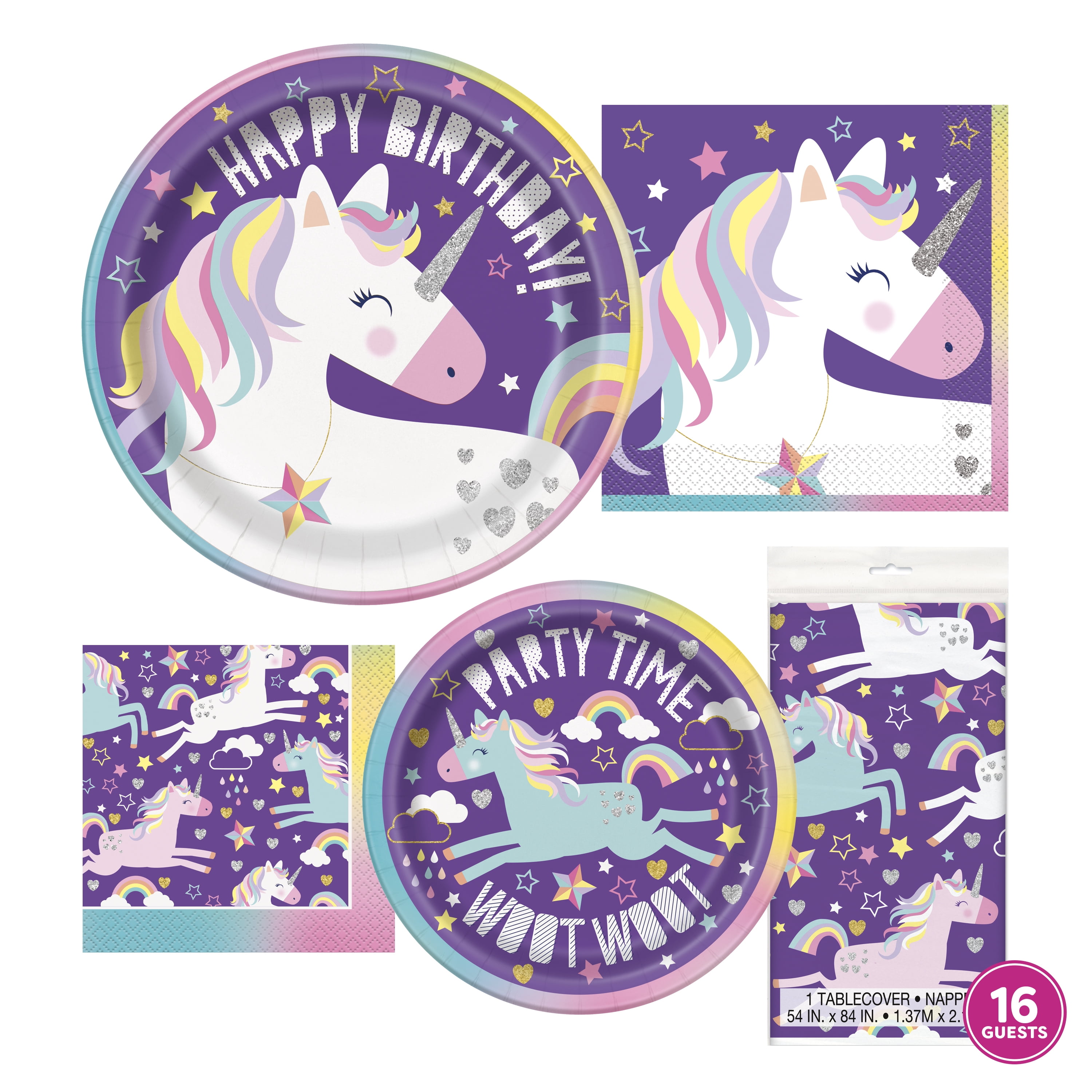 FZR Legend Sparkle Unicorn Themed Party Supplies Disposable Unicorn Birthday Party Decorations for Girls and Baby Shower 6.7 x 6.7 Inches Folded Unicorn Beverage Lunch Napkins 50 ct Gold Pink