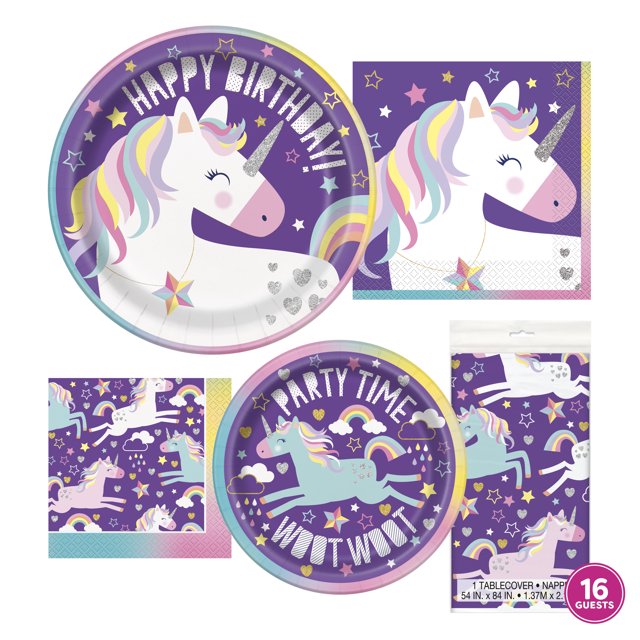 Unicorn Birthday Party Tableware Kit for 16 Guests Unicorn Party