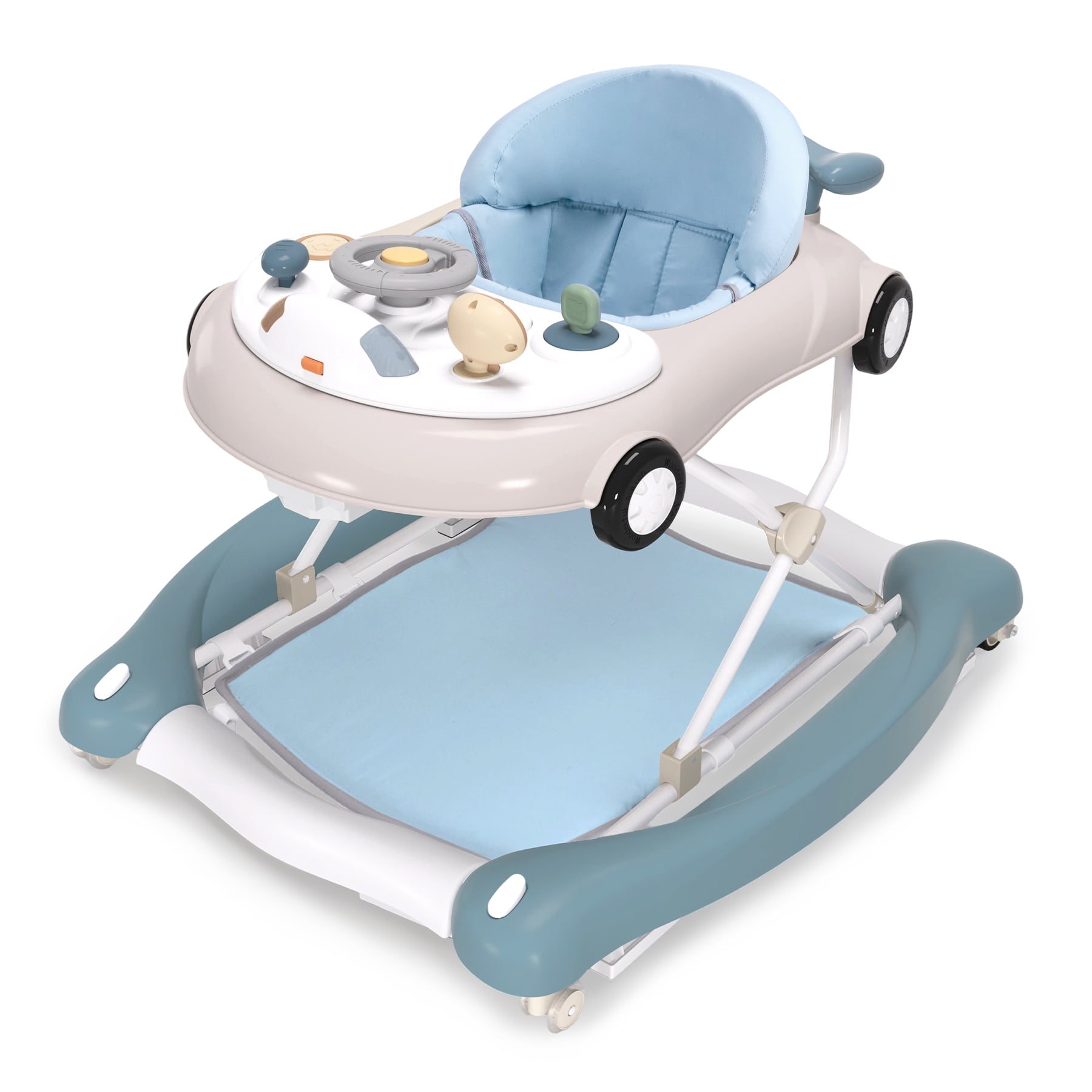 5-in-1 Baby Walker, Foldable Toddler Activity Center with Adjustable Height，Push Walker for Girls Boys(Blue)