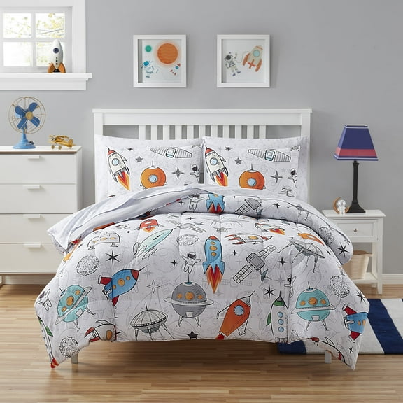 Kids Floating in Space Bed in a Bag 7 Piece Comforter, Sham & Sheet Set Full