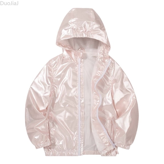 DuoJiaJ Girls' Hooded Rain Jacket,Lightweight Windproof Waterproof Casual Coat,10