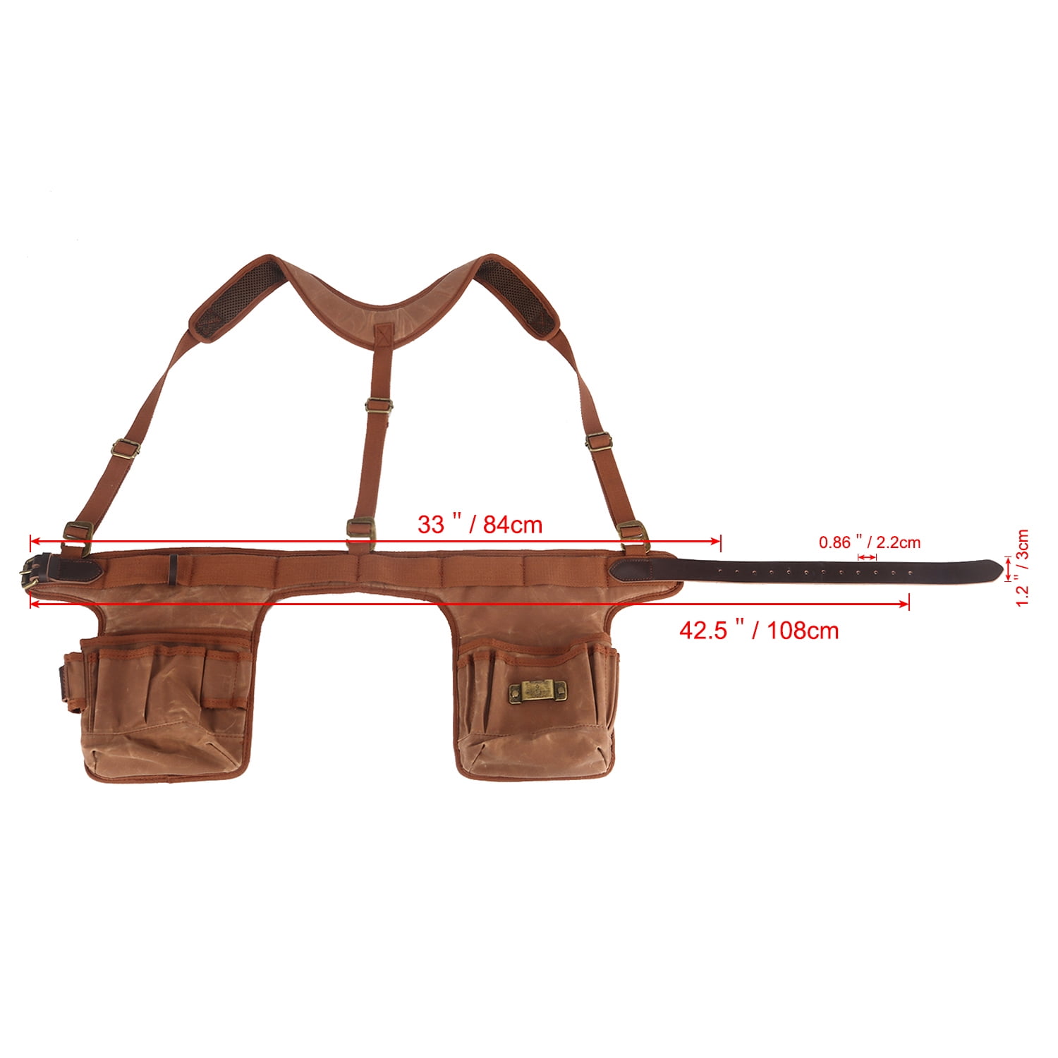 TOURBON Carpenter Framer Work Tool Belt Suspenders Electricians Tool Bag Harness-Brown Canvas