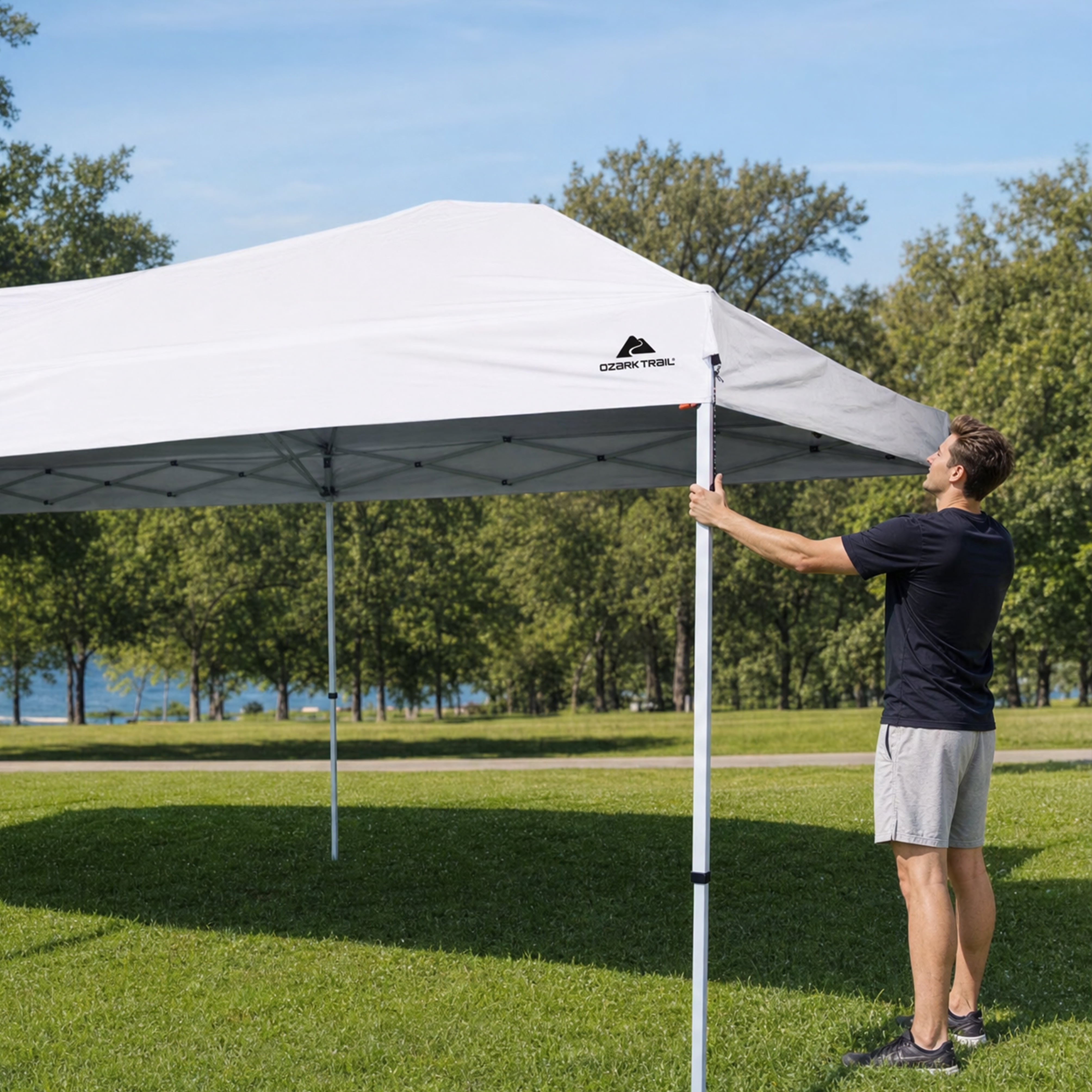 Ozark Trail 20' x 10' White Pop-up Outdoor Canopy with Wheeled Bag