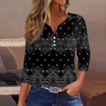 thumbnail image 2 of Mujer Camiseta Camiseta Estampado Botón Manga 3/4 Diario Fin de Semana Moda Básico Cuello en V Regular Top Negro/L, 2 of 5
