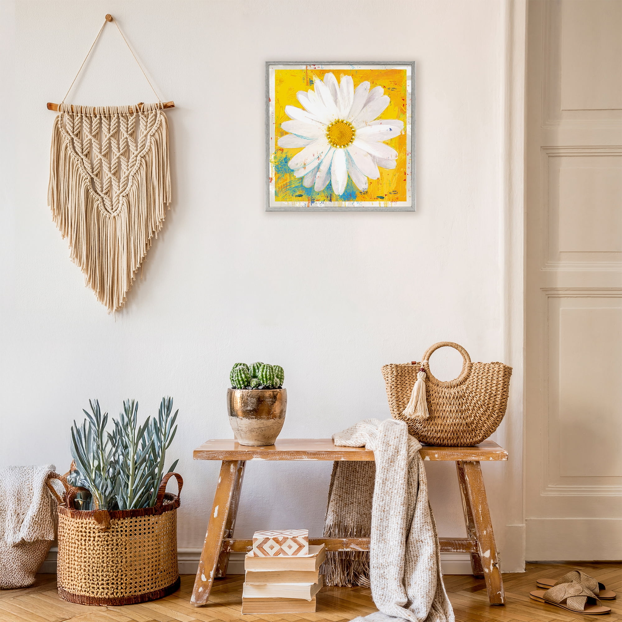 Stupell Industries Violet's Daisy on Yellow Gray Framed Giclee Art, design by Porter Hastings