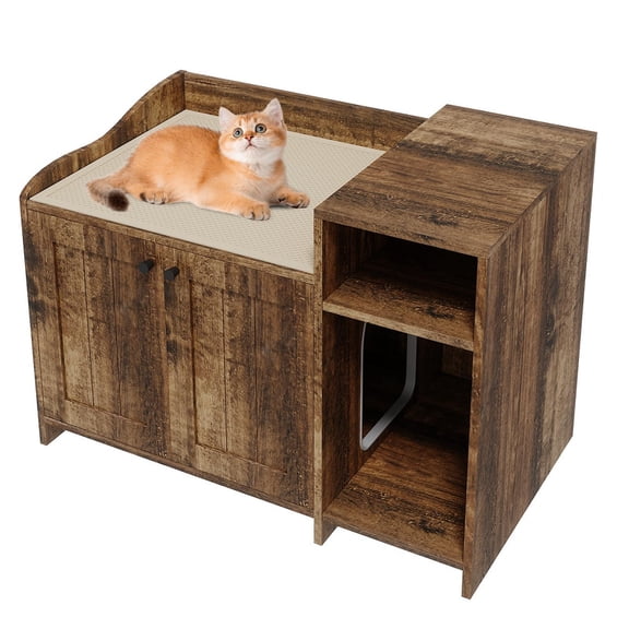 TROPOW Cat Litter Box Enclosure with Storage Shelf, Furniture-Style Hidden Litter Cabinet Dual-Door, Multi-Functional End Table for Home Use, Compatible with Most Standard Litter Boxes
