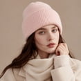 thumbnail image 5 of Fall Winter Unisex Ribbed Knitted Beanie Solid Color Fold Cuff Skull Cap Soft Stretchy Warm Beanie Hat for Men Women Casual Daily Outing Pink, 5 of 5