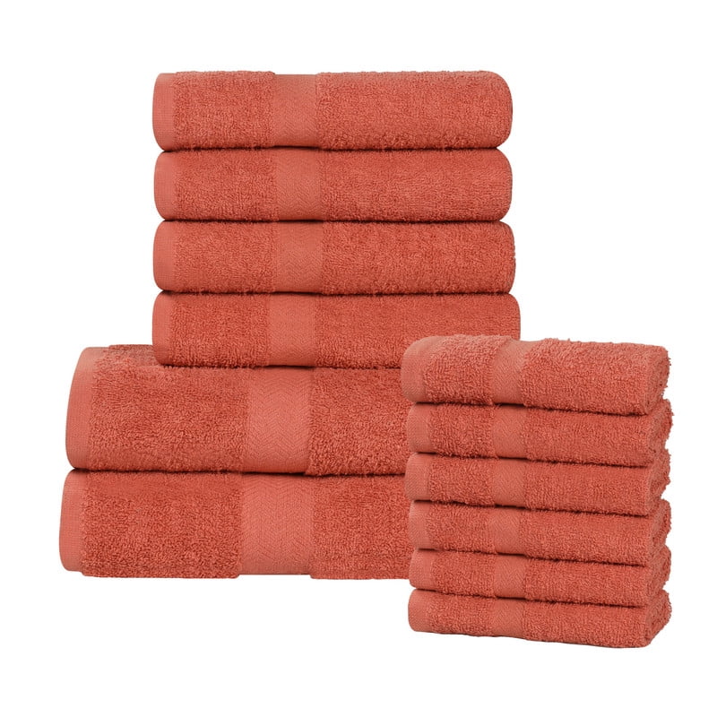 Superior Franklin 12-Piece Cotton Towel Set, Super Soft Quick Dry Fade Resistant Towels, Coral