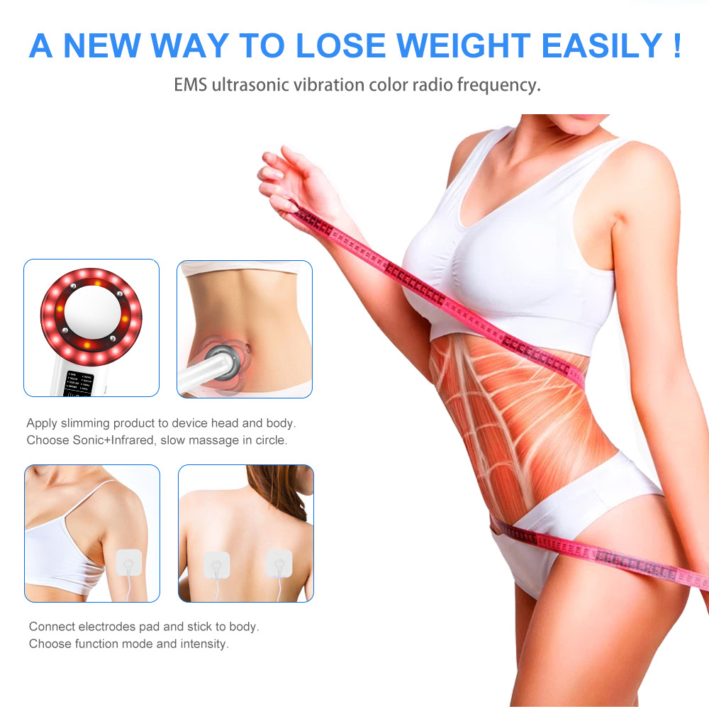 8-in-1 Ultrasonic Slimming Device RF Radio Frequency LED Color Light EMS Physiotherapy Vibration Shaping Beauty Device