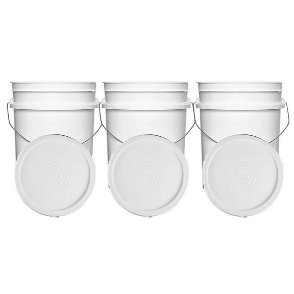 White 5 Gallon Buckets and Flat Lids Food Grade Combo 3 Pack