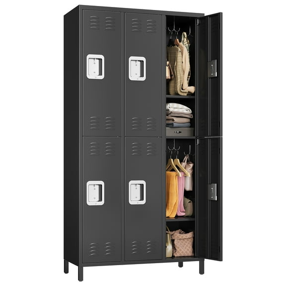 6 Doors 72" Metal Lockers for Employees with Lock, Metal Storage Cabinet with Hooks and Shelves for School Garage Office Gym Home