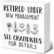 Retirement Gifts,Retired Under New Management See Grandkids for Details Wooden Block Sign,Farewell Gifts Going Away Gift for Coworker Colleagues Friends Retiree Grandma 5" x 5"