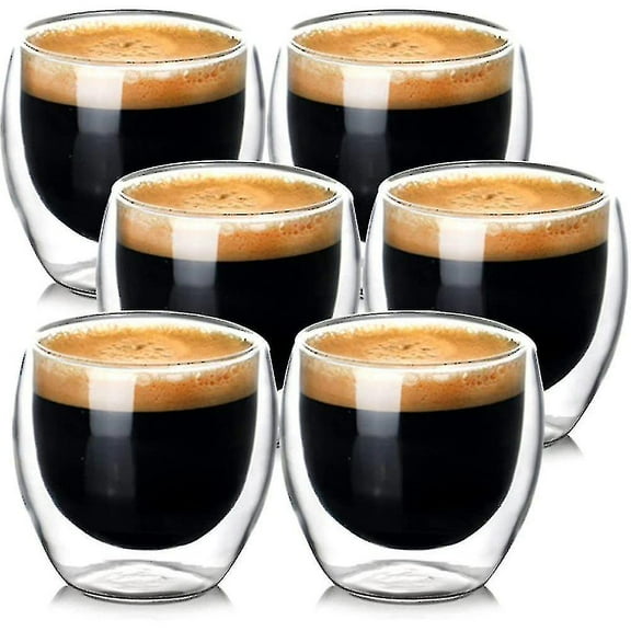 Double Wall Glass Coffee Mugs (6-pack) - Clear Insulated Glass Cups-yuyu