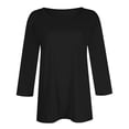 thumbnail image 4 of Qwertyu Womens Tops 3/4 Sleeve T-shirts for Women Casual V-Neck Three Quarter Length Sleeve Solid Fashion Loose Pullover Black 2XL, 4 of 6
