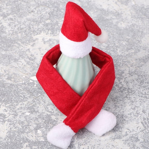 TABLZONE Christmas Hat Scarf Set Red Cloth Xmas Wine Bottle Decor 8Sets