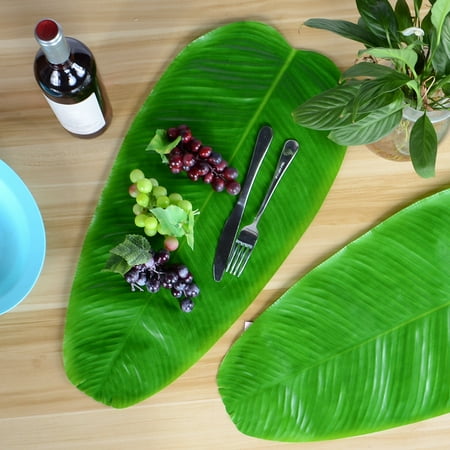 

4-Pack Leaf Shape Placemats - Water-Proof Artificial Tropical Green Plants Banana Palm Tree Leaves Home Garden Party Wedding Decoration Table Mat Fruits Pads