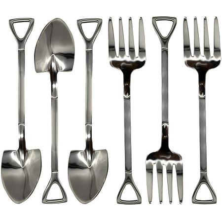 

6PCS Shovel Shape Spoon and Fork 4.7 inch 18/10（304 ）Stainless Steel Coffee Sugar Mini Ice Cream Spork Fruit Forks for Home Party Bistro Cocktail Tasting Appetizer