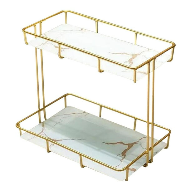 Organizador de maquillaje de la tarde, organizador de cuidado, soporte de exhibición para postres L doble capa blanca