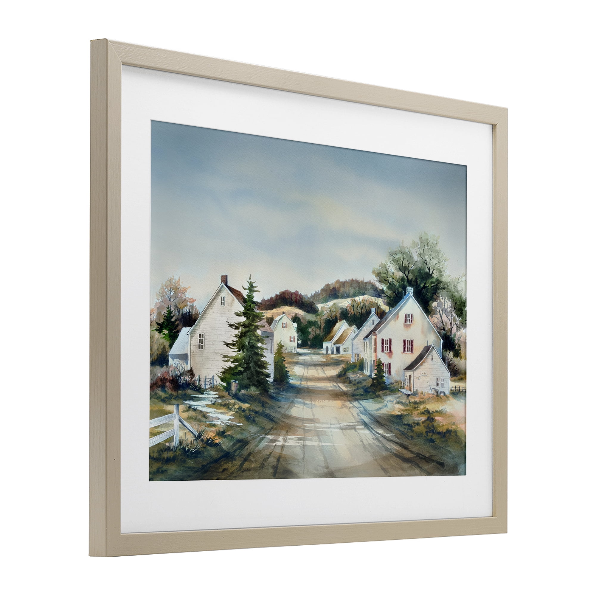 Stupell Industries Tranquil Village Road & Houses Birch Framed Print Under Glass, design by Owen Wexler