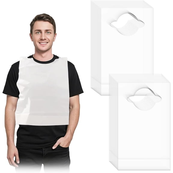 Disposable Adult Bibs 100 Pack, Adult Bibs for Women & Men, Oil-Proof Clothing Protectors with Crumb Catcher for Elderly