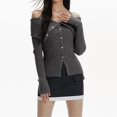 thumbnail image 4 of Women Asymmetrical Rib Knitted Sweater Casual Solid Slim Long Sleeve Grey One size, 4 of 8