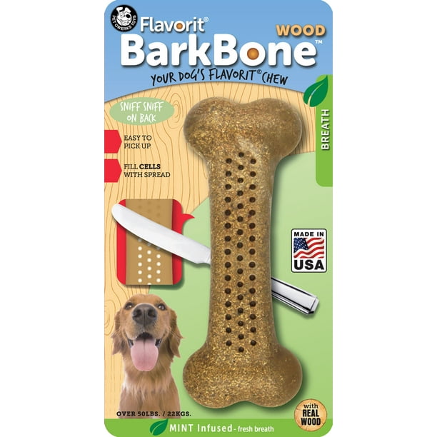 Pet Qwerks Flavorit BarkBone Wood Bone Dog Chew Toy, Mint Flavor, Large
