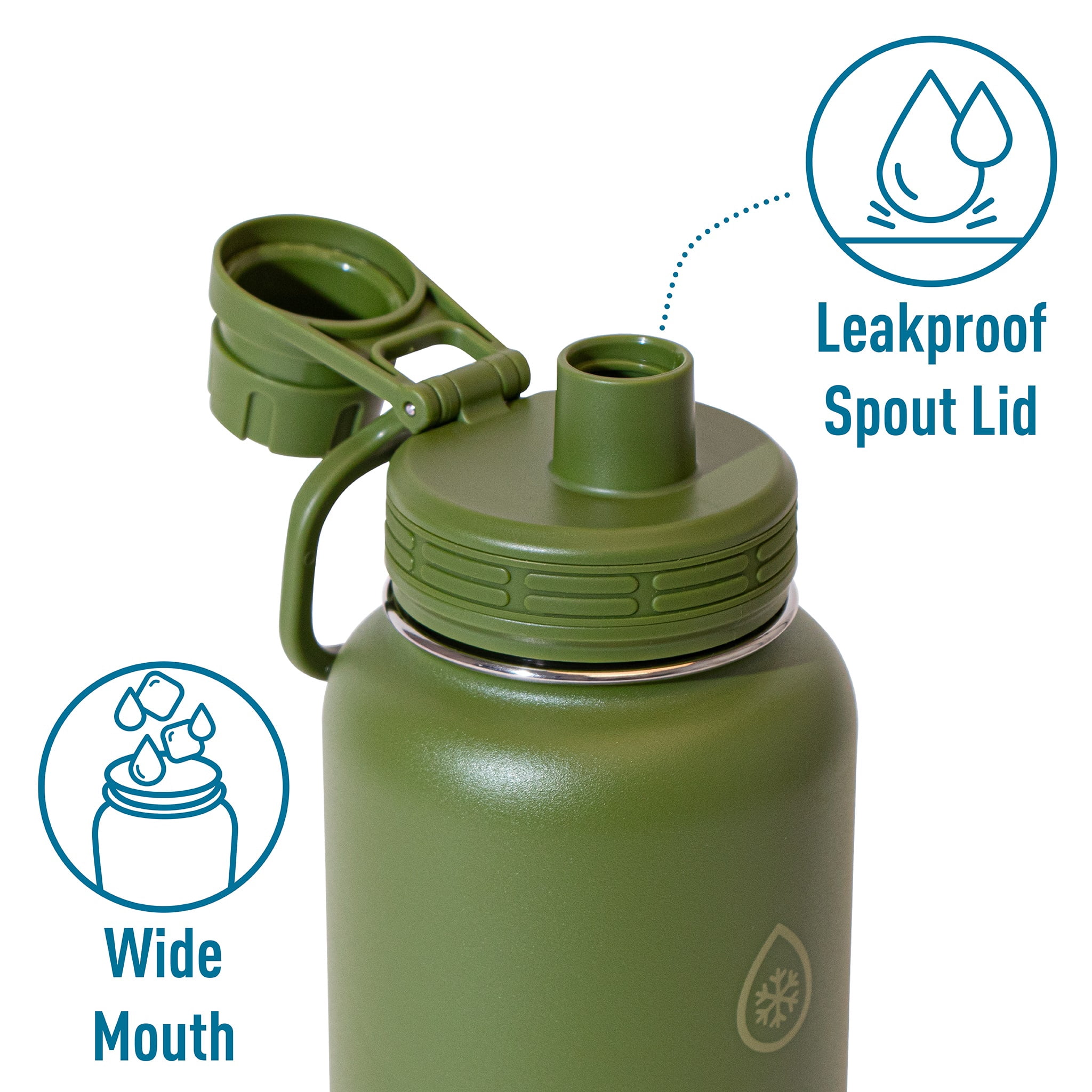 ThermoFlask 40 oz Double Wall Vacuum Insulated Stainless Steel Water Bottle with Chug Spout Lid, Sea Kelp