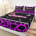 thumbnail image 3 of Castle Fairy Teens Queen Crown 4pcs Bed Sheets,Bling Butterflies Cheetah Print King Sheets,Black Purple Super Cozy Sheet Set,Breathable Home Decor, 3 of 7