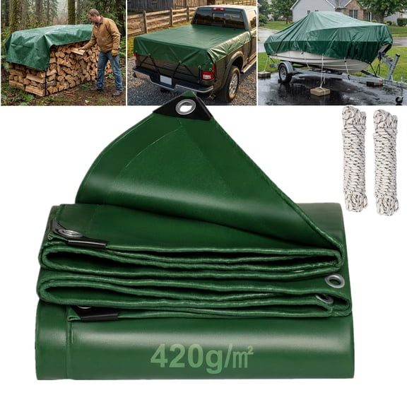 TOPCHANCES 6.6x9.8FT Tarp, 18 Mil Heavy Duty Tarpaulin, Waterproof PVC Tarp Sheet Cover with Grommets and Reinforced Edges for Camping Patio Roof Boat Outdoor