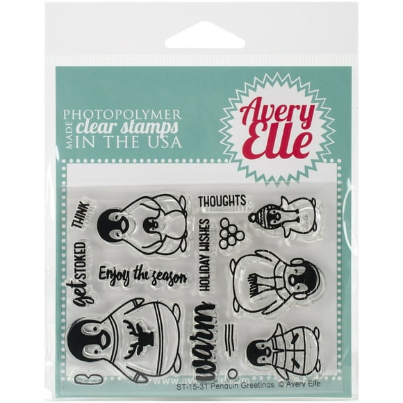 Avery Elle Clear Stamp Set 4"X3"-Penguin Greetings