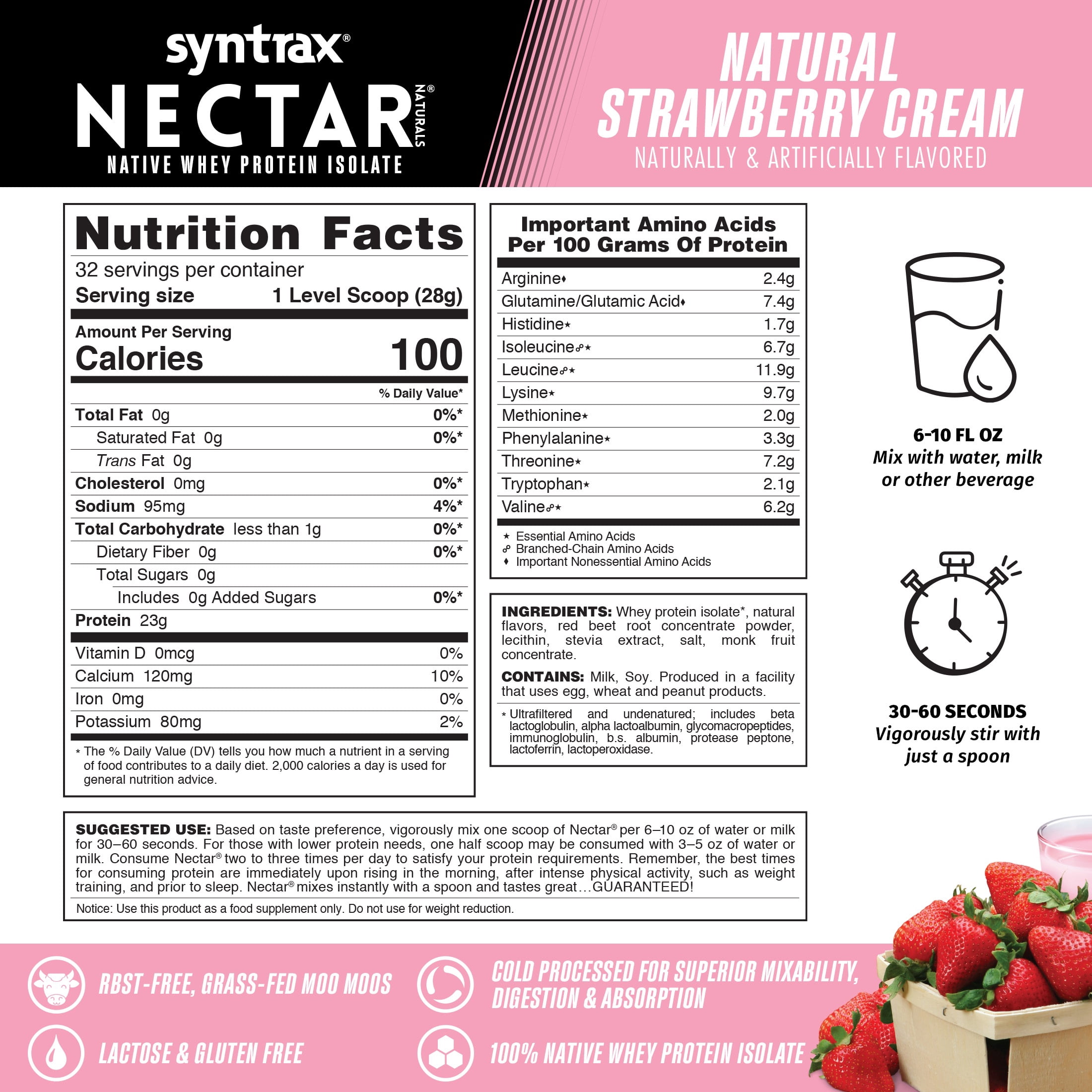 Syntrax Nectar Sweets, Strawberry Mousse, 2 lbs. Native Whey Protein Isolate Powder, offers a Gourmet Sweets Flavor