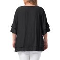 thumbnail image 4 of DARING DIVA Women's Plus with Crew Neck and Ruffle Half Tops 2X Black, 4 of 6