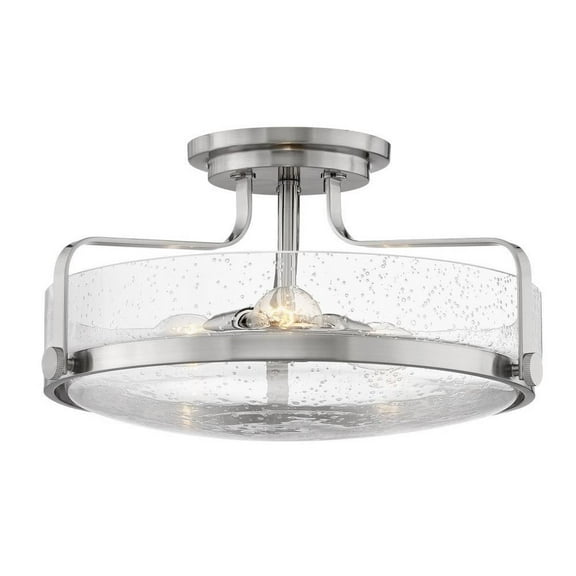3 Light Large Semi-Flush Mount in Transitional Style 18 inches Wide By 10 inches High-Brushed Nickel Finish-Clear Seeded Glass Color-Incandescent