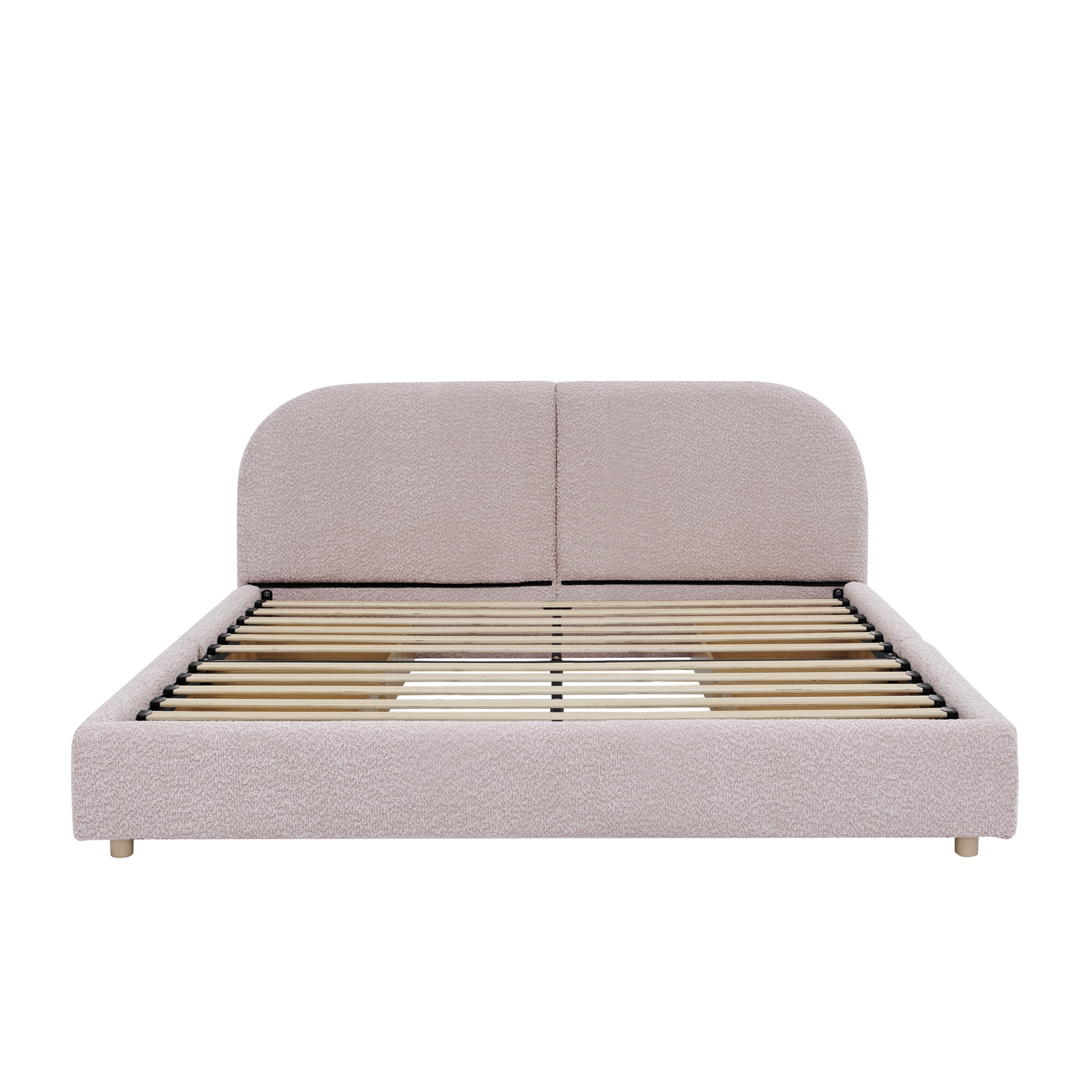 Noble House Elbert Queen Size Upholstered Bed Frame, Circle Yarn Tall Curved Headboard with Storage Drawers, Pink