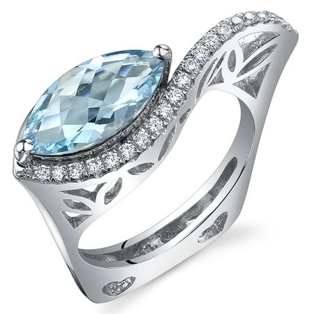 Peora 2.00 Ct Swiss Blue Topaz Engagement Ring in Rhodium-Plated Sterling Silver
