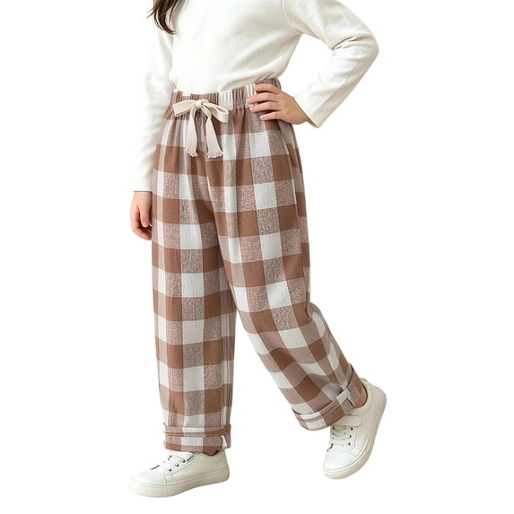 Yuncity Boys Plaid Casual Pants Summer Lightweight Breathable Loose Fit Outdoor Trousers Size Coffee