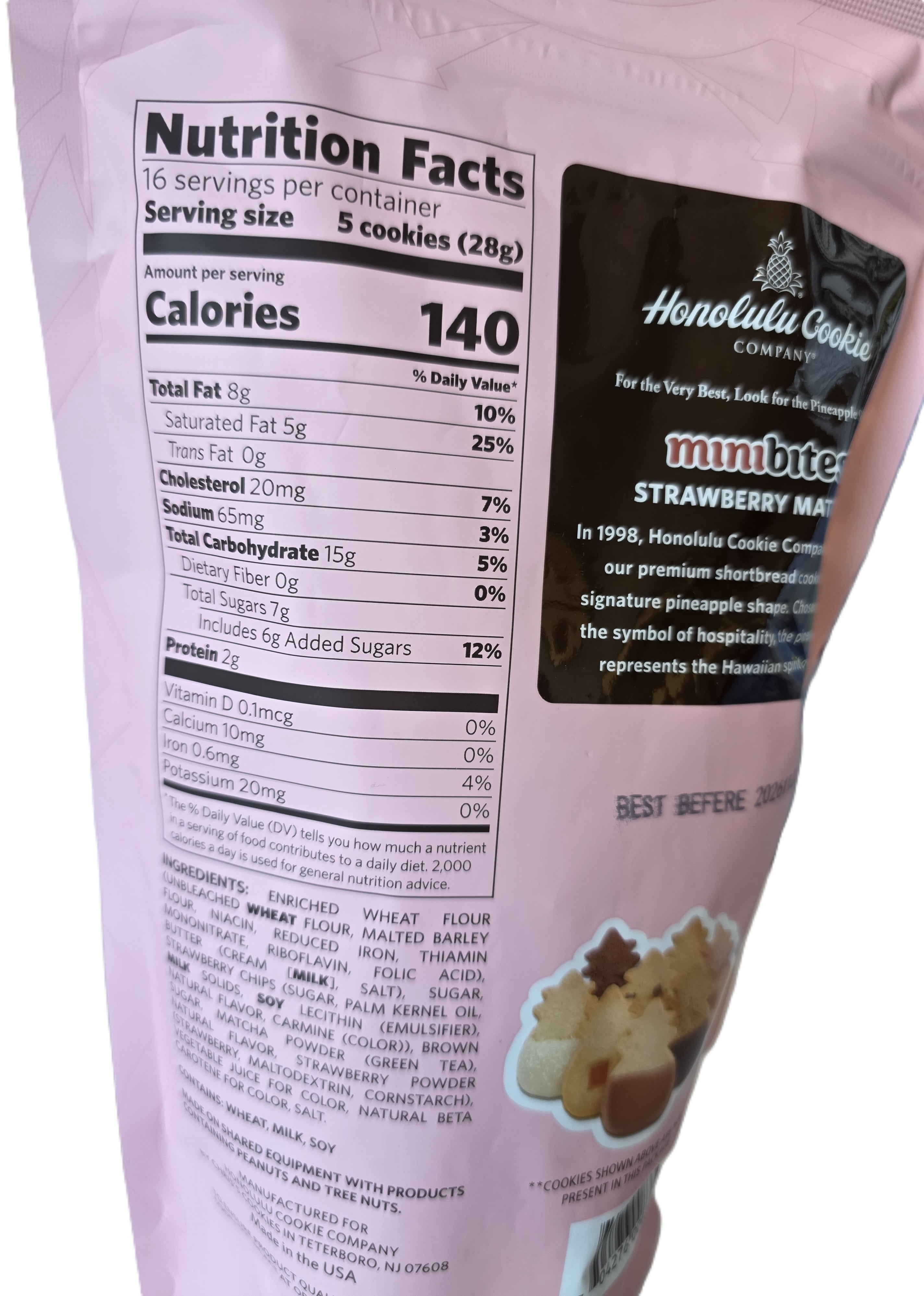 [Pack of 2] Honolulu Cookie MiniBites Strawberry Matcha Shortbread Cookies, 16 oz (454g)