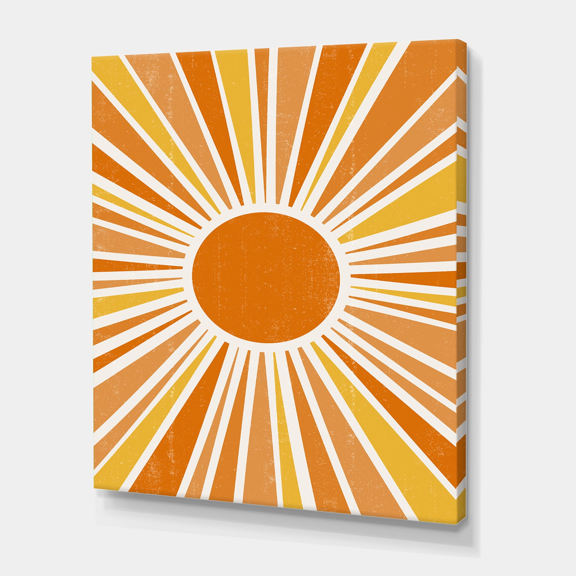 Minimal Bright Shining Orange Sun Rays I 12 in x 8 in Painting Canvas Art Print, by Designart