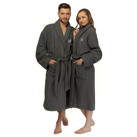 

Authentic Hotel and Spa Turkish Cotton Charcoal Monogrammed Unisex Bath Robe Charcoal Y Large/XL