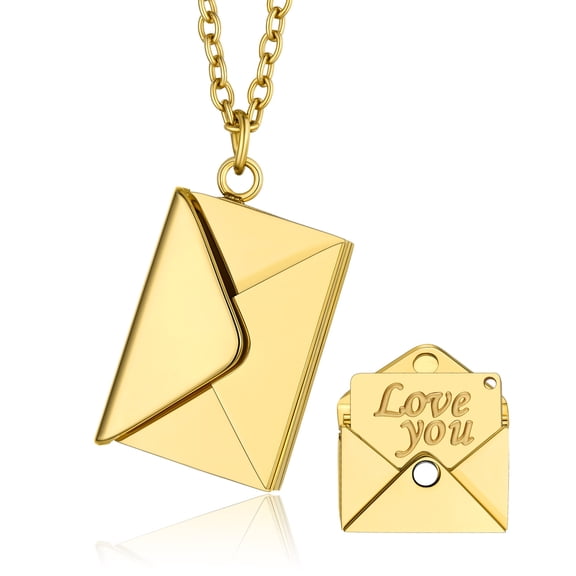 KeyStyle Envelope Locket Necklace for Women 14K Gold Plated Necklace with Love You Letter Personalized Jewelry Anniversary Gifts