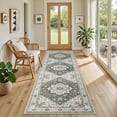 thumbnail image 4 of Hallway Runner Rug Non Slip - Washable 2.6x8 Kitchen Rugs for Living Room, Low-Pile Soft Bedroom Rug Indoor Floor Stain Resistant Carpets for Entryway, Laundry, Bathroom Green Ivory, 4 of 18